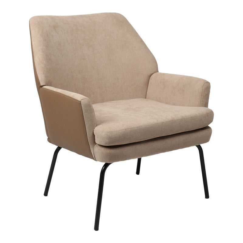 Fauteuil Kieran tissu marron pied noir 67x89x86cm