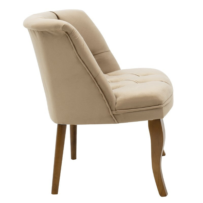 Fauteuil Loreta velours beige-noyer 59x64x73cm