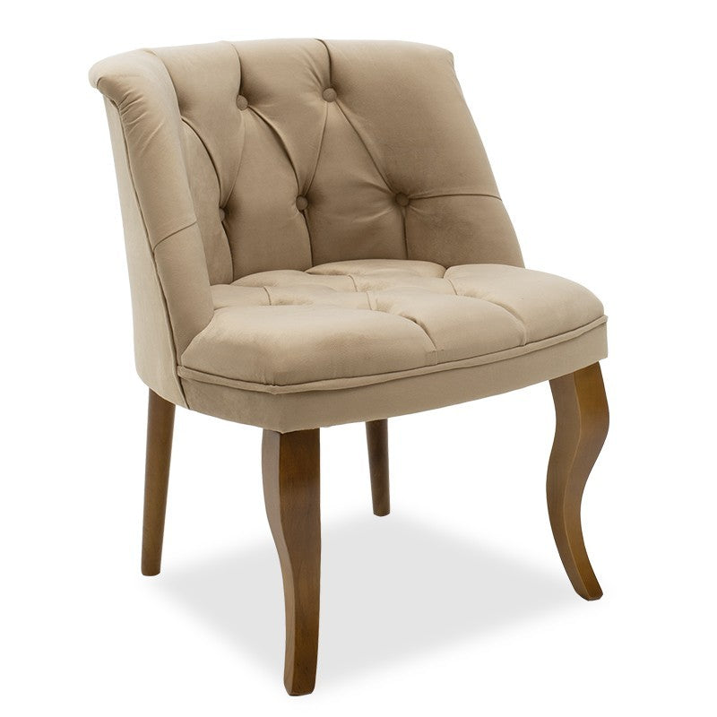 Fauteuil Loreta velours beige-noyer 59x64x73cm
