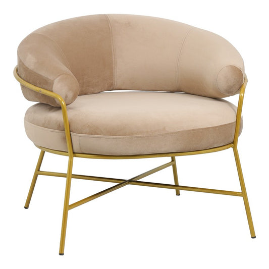 Fauteuil Malu velours beige-pied métal doré 84x79x76cm