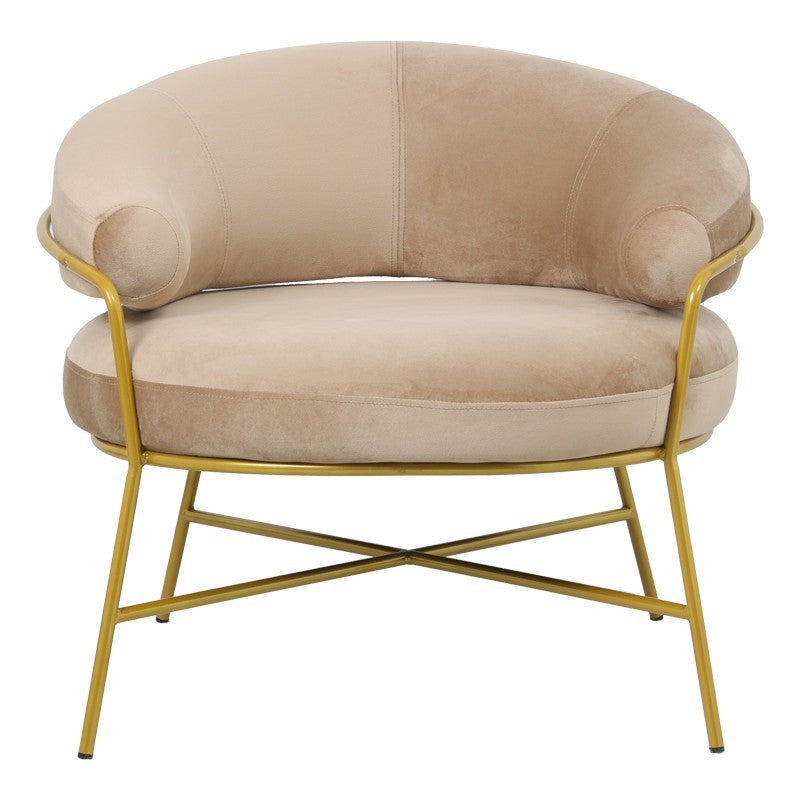 Fauteuil Malu velours beige-pied métal doré 84x79x76cm
