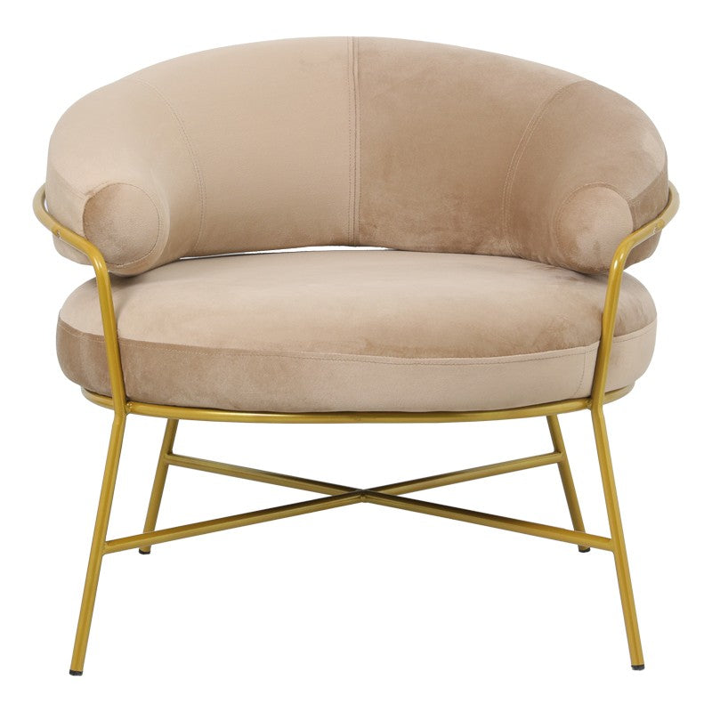 Fauteuil Malu velours beige-pied métal doré 84x79x76cm