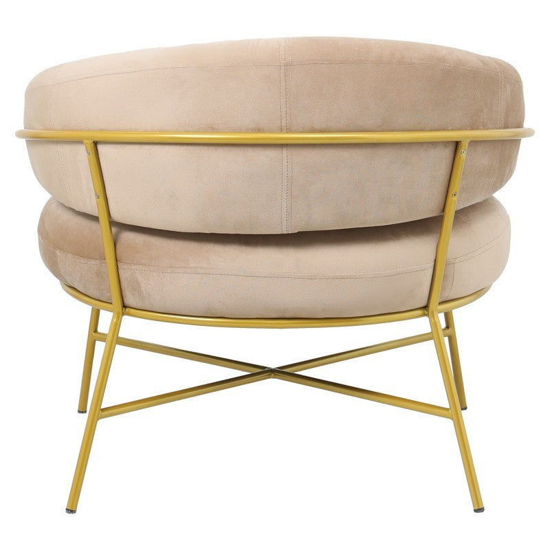 Fauteuil Malu velours beige-pied métal doré 84x79x76cm