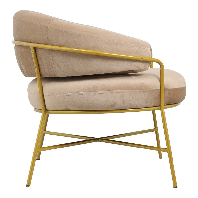 Fauteuil Malu velours beige-pied métal doré 84x79x76cm