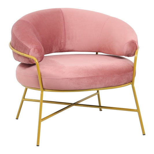 Fauteuil RIO Rose velours  pied métal doré 84x79x76 cm