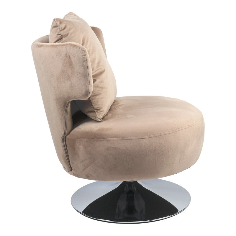 Fauteuil avec coussin Percival tissu teddy beige-base chromée 76x67x76cm