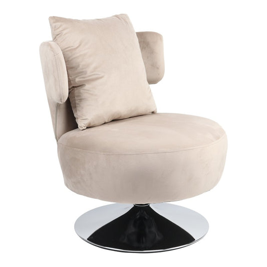 Fauteuil avec coussin Percival tissu teddy beige-base chromée 76x67x76cm