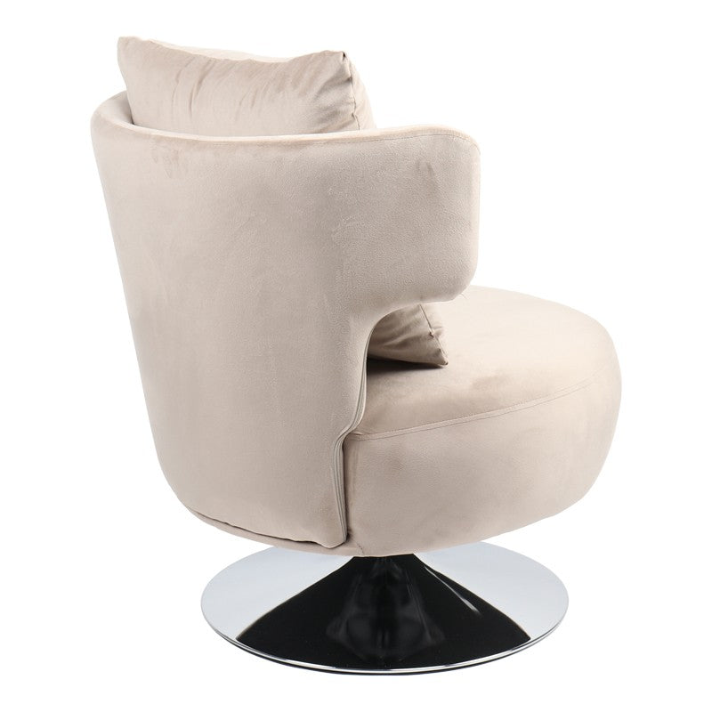 Fauteuil avec coussin Percival tissu teddy beige-base chromée 76x67x76cm