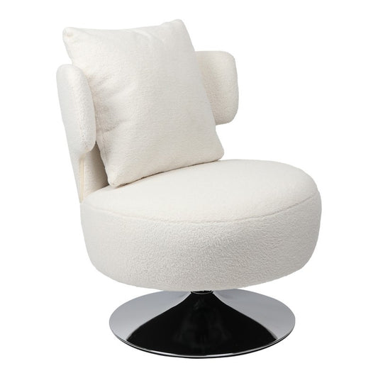 Fauteuil avec coussin Percival tissu teddy blanc-base chromée 76x67x76cm