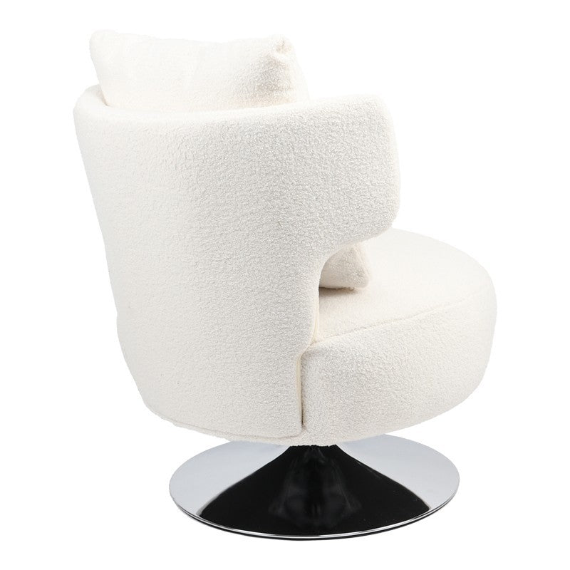 Fauteuil avec coussin Percival tissu teddy blanc-base chromée 76x67x76cm