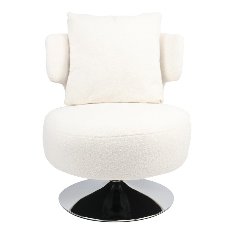 Fauteuil avec coussin Percival tissu teddy blanc-base chromée 76x67x76cm