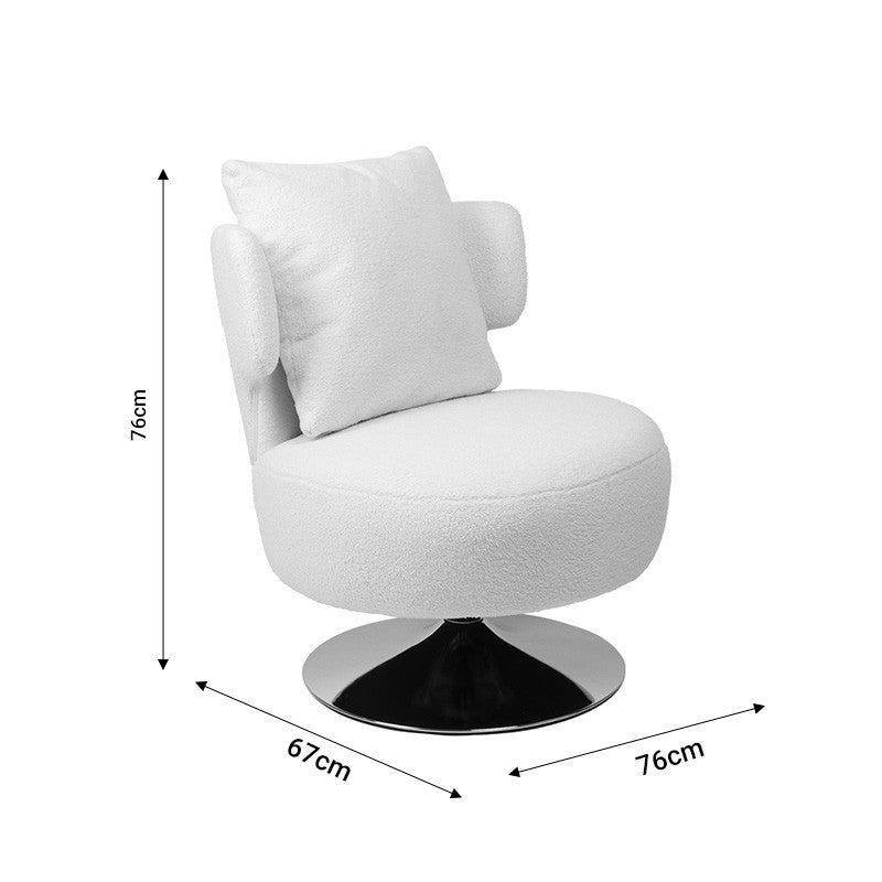 Fauteuil avec coussin Percival tissu teddy blanc-base chromée 76x67x76cm