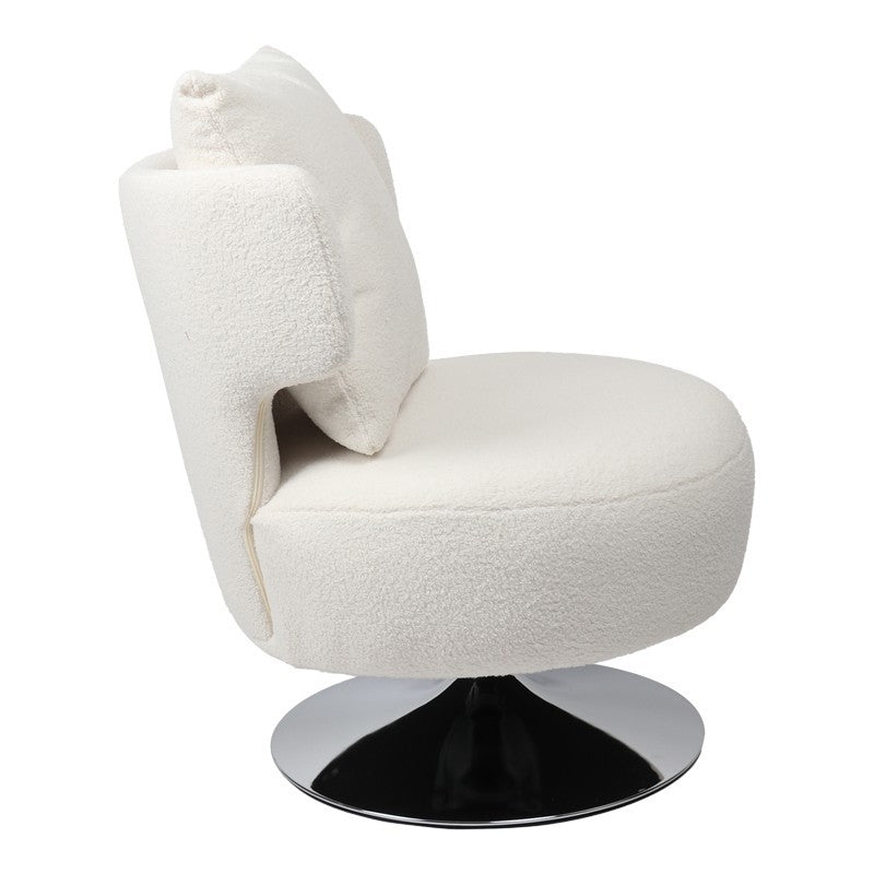 Fauteuil avec coussin Percival tissu teddy blanc-base chromée 76x67x76cm