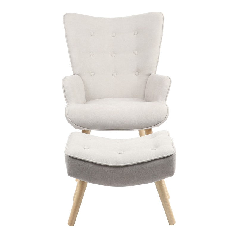 Fauteuil avec repose-pieds Vivienne tissu gris clair-pied naturel 75x69x96cm