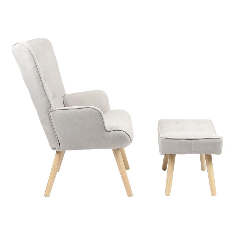 Fauteuil avec repose-pieds Vivienne tissu gris clair-pied naturel 75x69x96cm