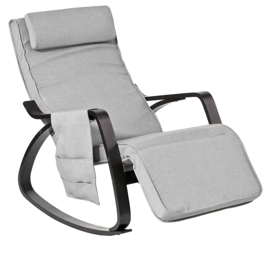 Fauteuil a Bascule Repose-Pieds, Appui-tête réglables et Poche latérale