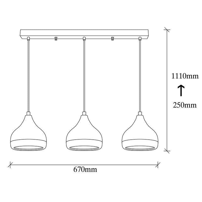 Plafonnier suspension luminaire trois lumières E E27 noir-bronze 67x17x110cm