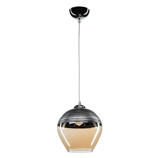 Plafonnier  suspension luminaire Å27 métal anthracite-verre beige D19x90cm