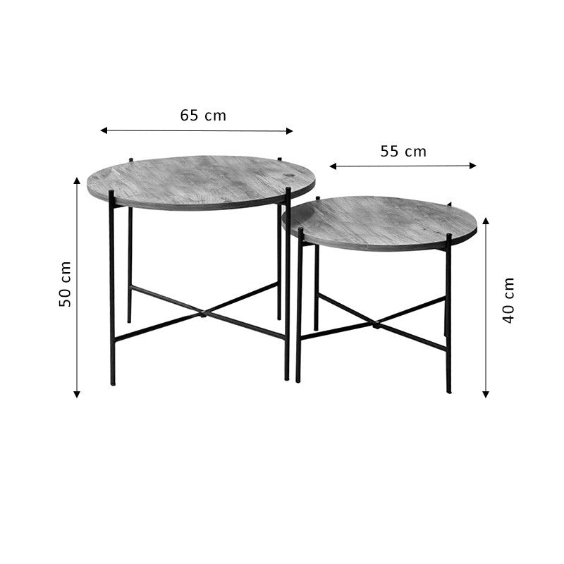 Lot de 2 table basse bois chêne noir 65x65X50 cm