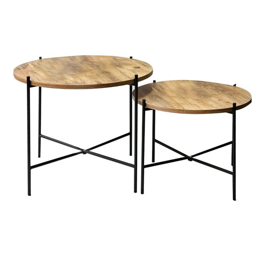 Lot de 2 table basse bois chêne noir 65x65X50 cm