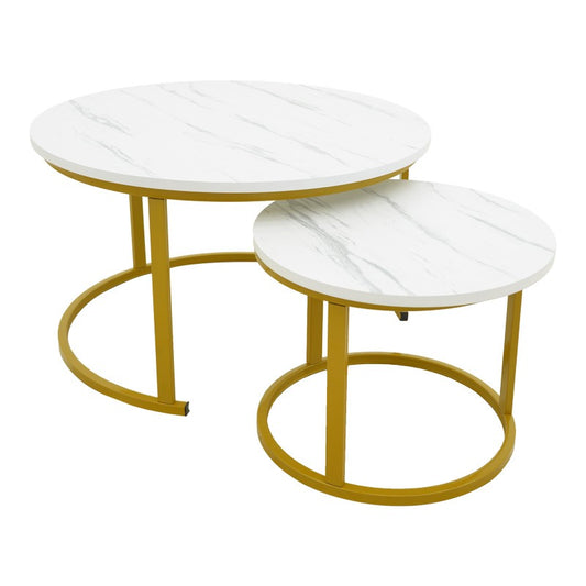 Lot de 2 Table basse 2 mdf aspect marbre blanc 80x80x45 cm