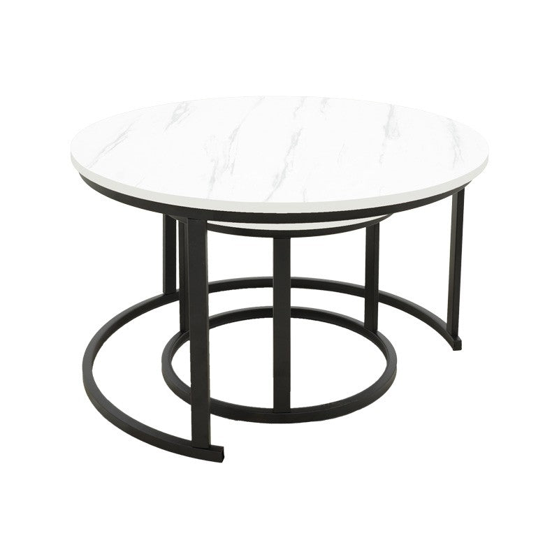 Lot de 2 Table basse  mdf aspect marbre blanc 80x80x45 cm