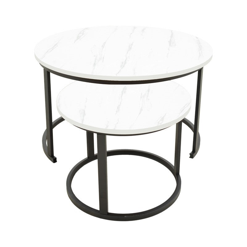 Lot de 2 Table basse  mdf aspect marbre blanc 80x80x45 cm