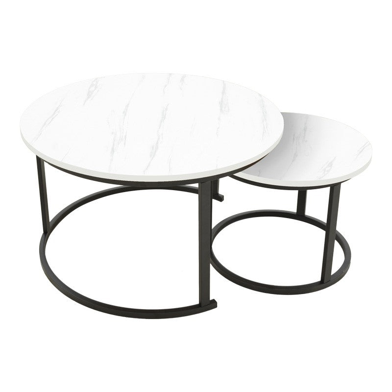 Lot de 2 Table basse  mdf aspect marbre blanc 80x80x45 cm