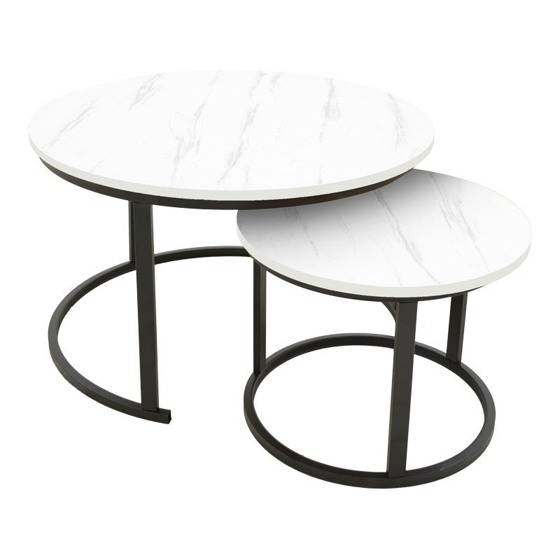 Lot de 2 Table basse  mdf aspect marbre blanc 80x80x45 cm