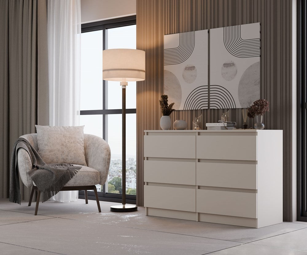 Commode IRINA 6 tiroirs 120 x75 x 30 cm Beige