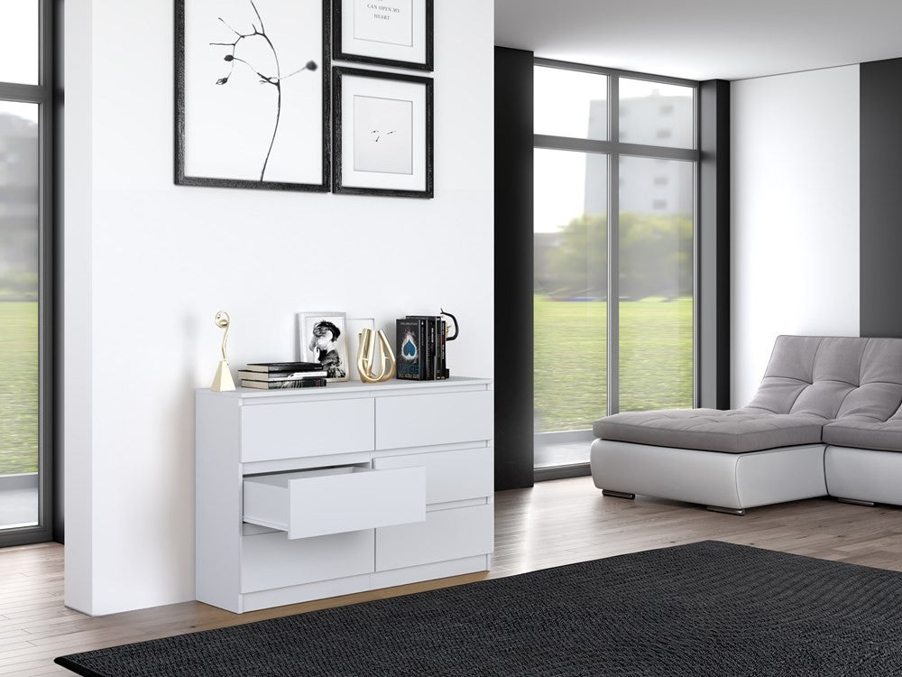 Commode IRINA 6 tiroirs 120 x75 x 30 cm Blanche