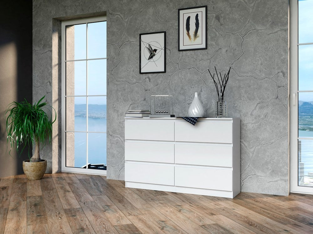 Commode IRINA 6 tiroirs 120 x75 x 30 cm Blanche