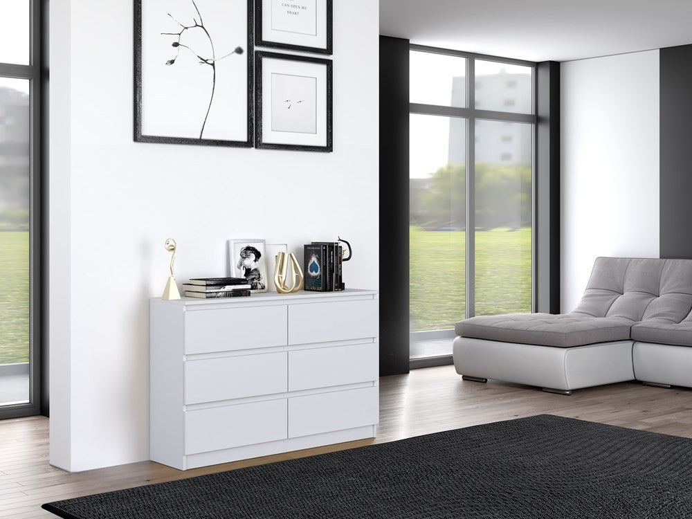 Commode IRINA 6 tiroirs 120 x75 x 30 cm Blanche