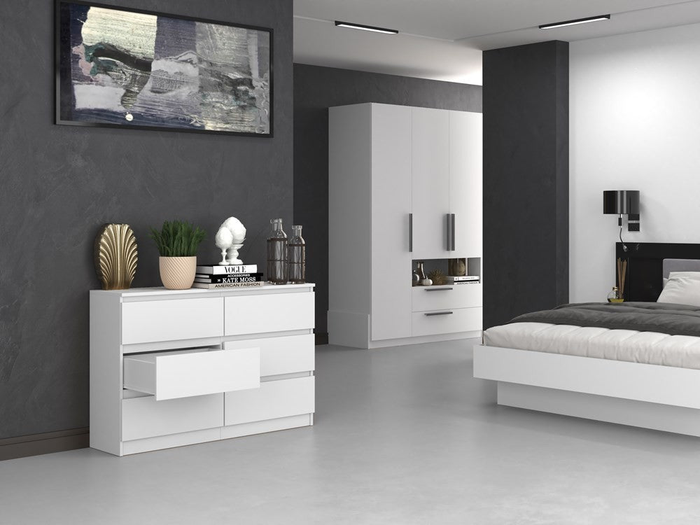Commode IRINA 6 tiroirs 120 x75 x 30 cm Blanche