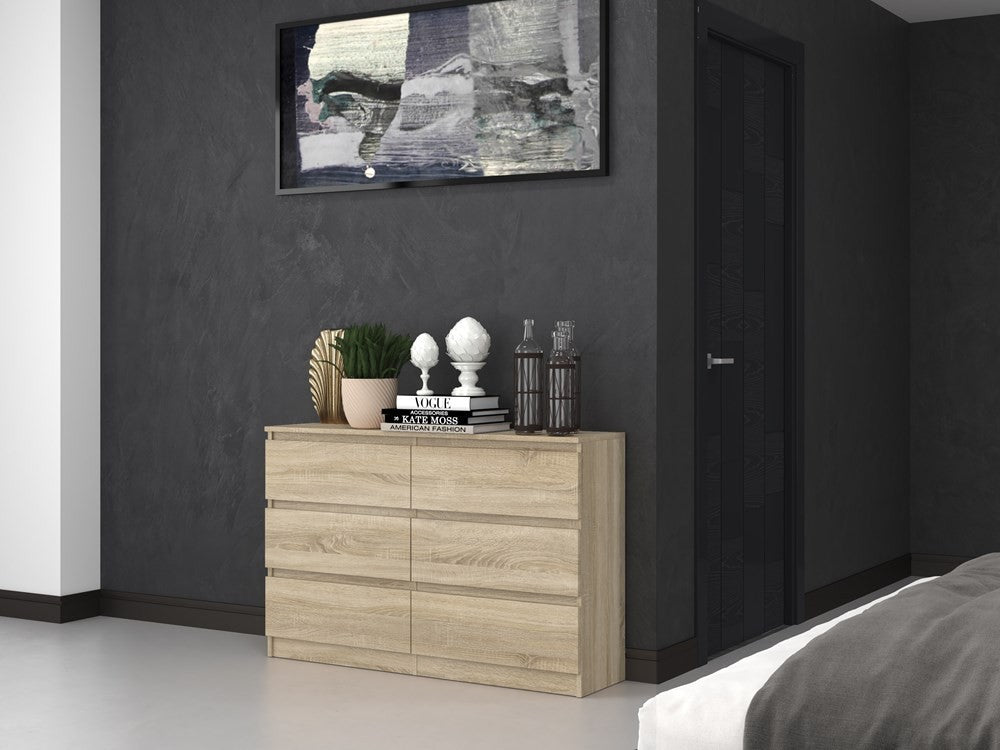 Commode IRINA 6 tiroirs 120 x75 x 30 cm Bois clair