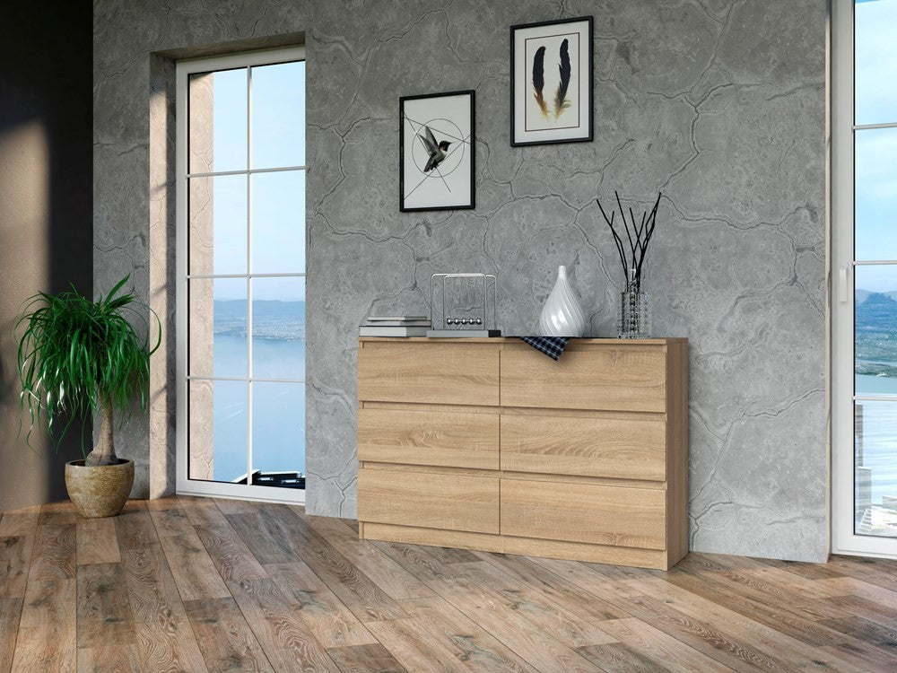 Commode IRINA 6 tiroirs 120 x75 x 30 cm Bois clair