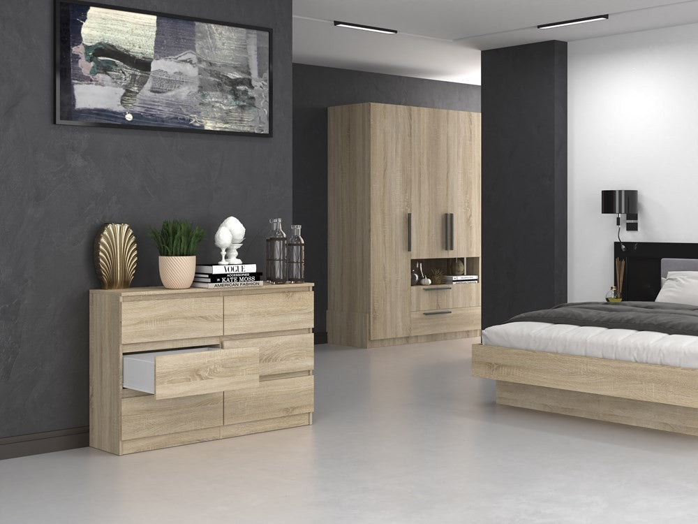 Commode IRINA 6 tiroirs 120 x75 x 30 cm Bois clair