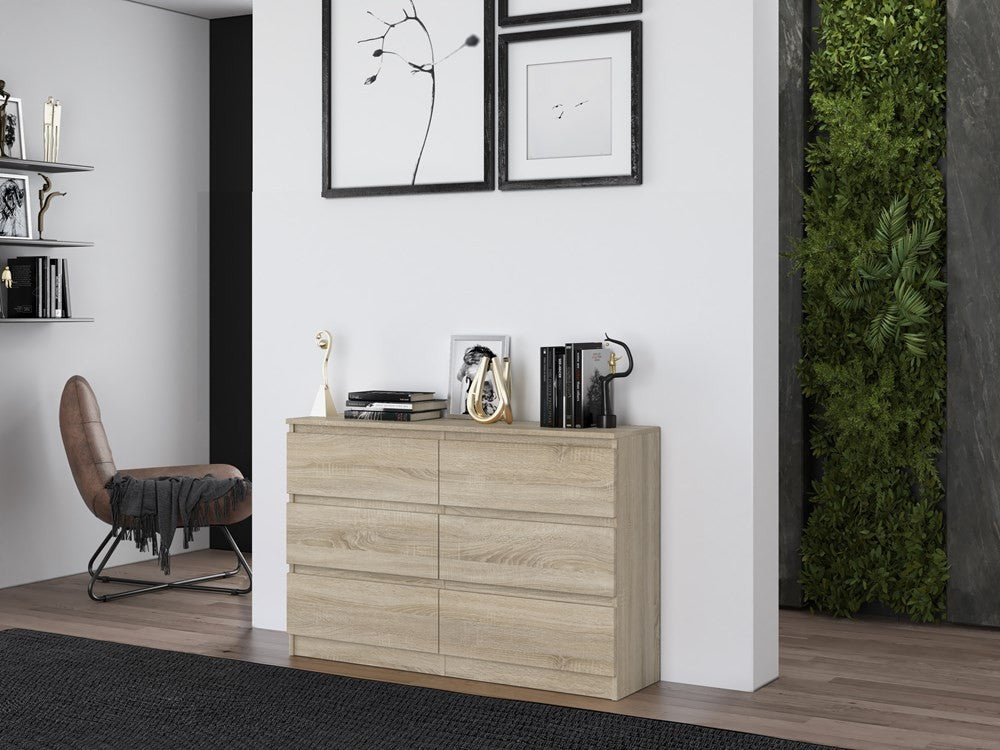 Commode IRINA 6 tiroirs 120 x75 x 30 cm Bois clair