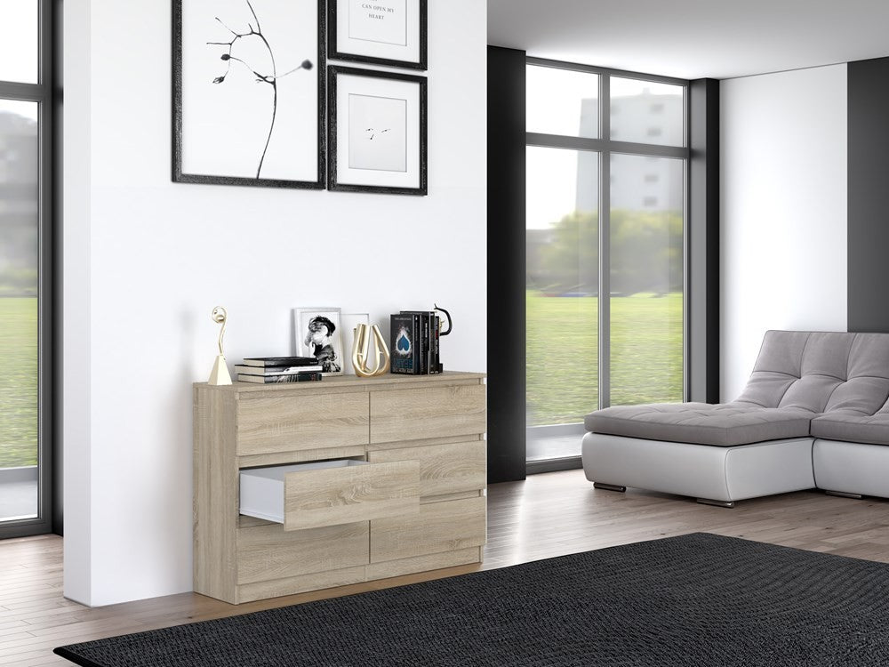 Commode IRINA 6 tiroirs 120 x75 x 30 cm Bois clair