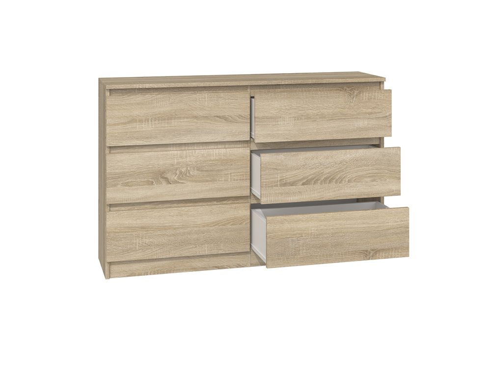 Commode IRINA 6 tiroirs 120 x75 x 30 cm Bois clair