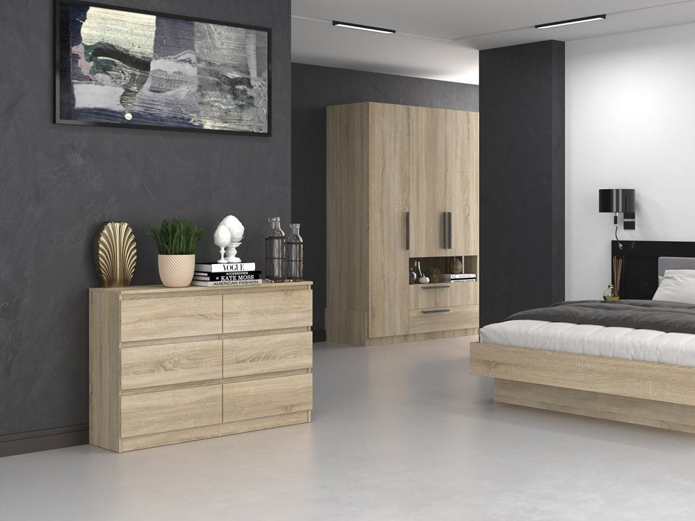 Commode IRINA 6 tiroirs 120 x75 x 30 cm Bois clair