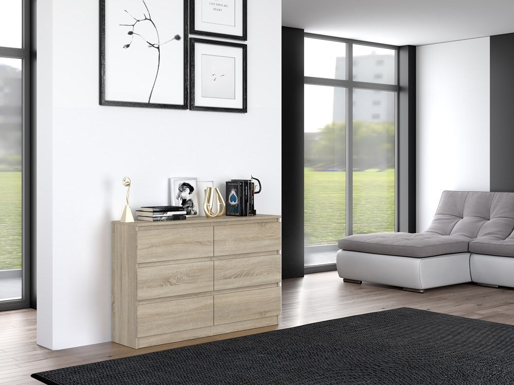 Commode IRINA 6 tiroirs 120 x75 x 30 cm Bois clair