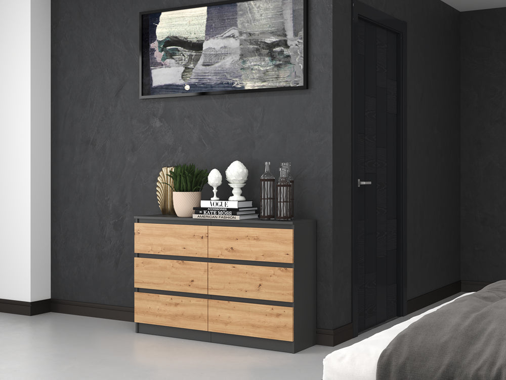 Commode IRINA 6 tiroirs 120 x75 x 30 cm Gris Bois