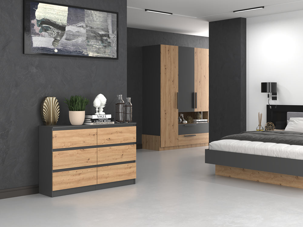 Commode IRINA 6 tiroirs 120 x75 x 30 cm Gris Bois