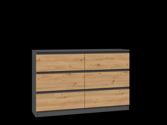 Commode IRINA 6 tiroirs 120 x75 x 30 cm Gris Bois