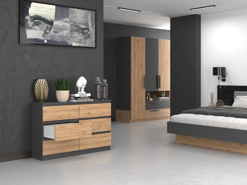 Commode IRINA 6 tiroirs 120 x75 x 30 cm Gris Bois