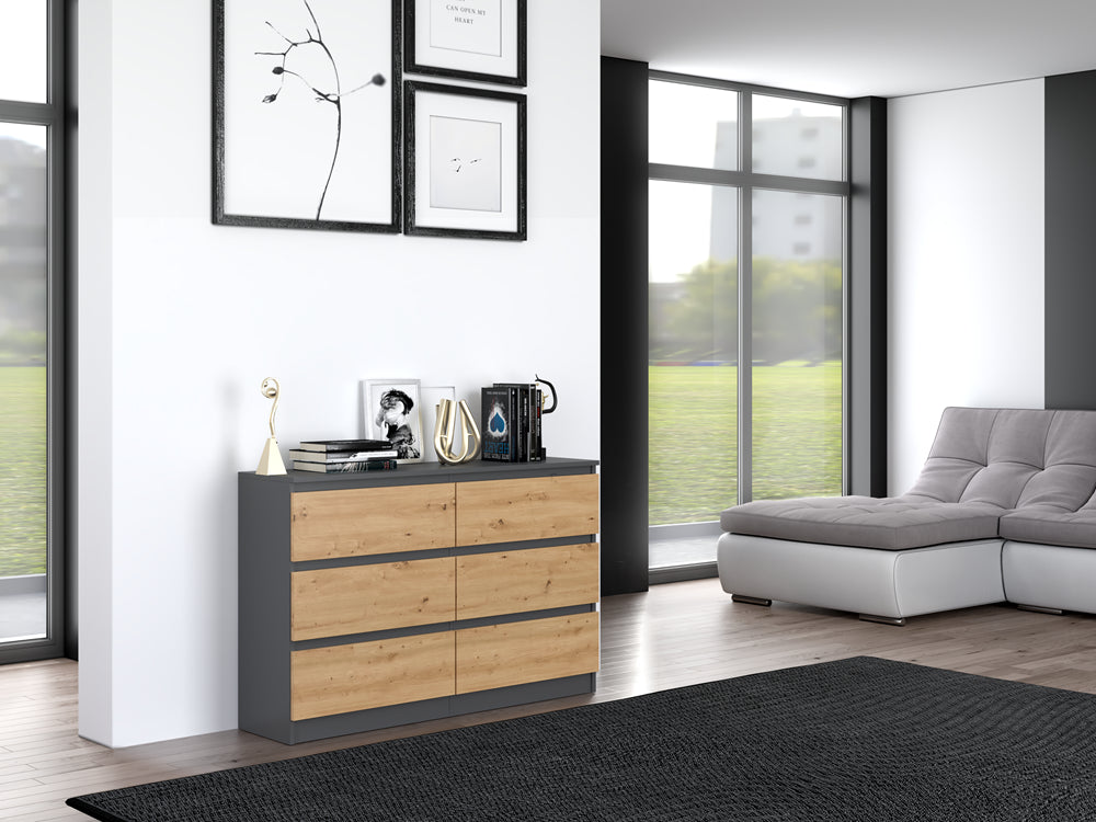 Commode IRINA 6 tiroirs 120 x75 x 30 cm Gris Bois