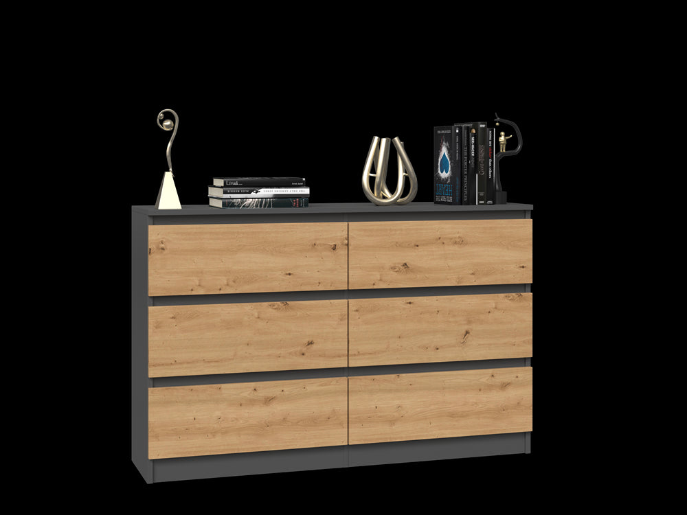 Commode IRINA 6 tiroirs 120 x75 x 30 cm Gris Bois