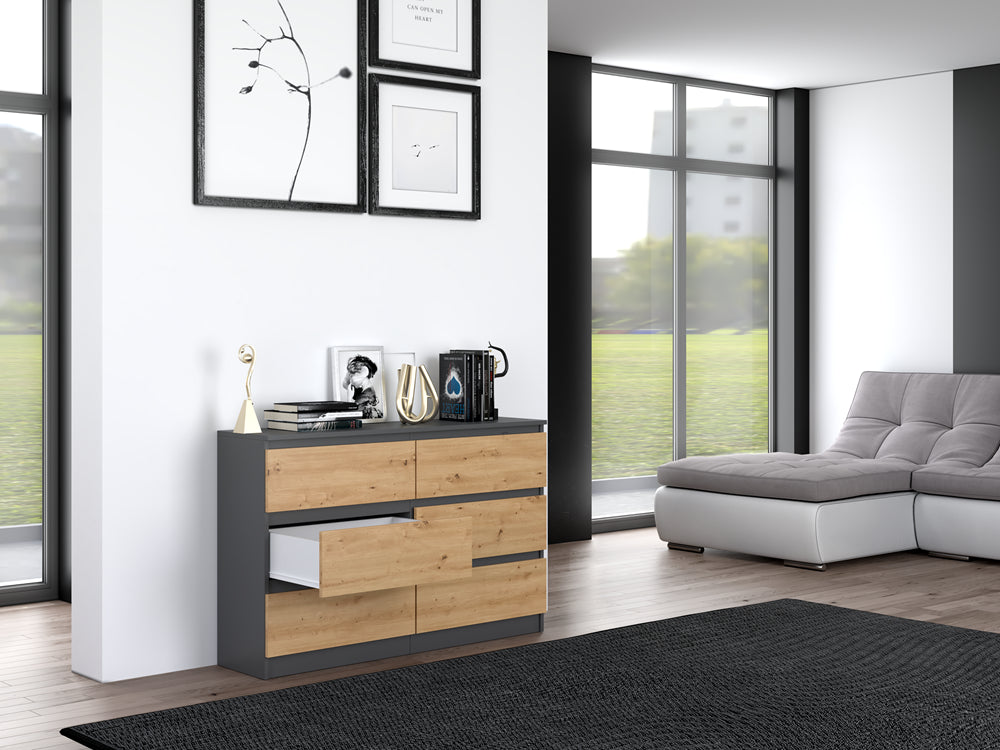 Commode IRINA 6 tiroirs 120 x75 x 30 cm Gris Bois