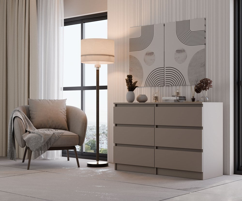 Commode IRINA 6 tiroirs 120 x75 x 30 cm Marron clair